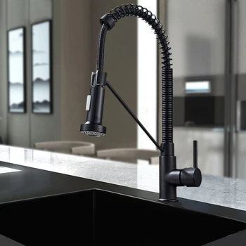 

Black/Chrome Kitchen Faucet Deck Mounted Hot Cold Water Mixer Faucet for Spring Kitchen Pull Down Mixer Crane 2 Function Spout