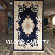 Yilong 3'x5' Традиционный турецкий Дизайн Роскошный синий ковер изысканный сотканный вручную шерстяной и Шелковый ковры(WY2131M3x5