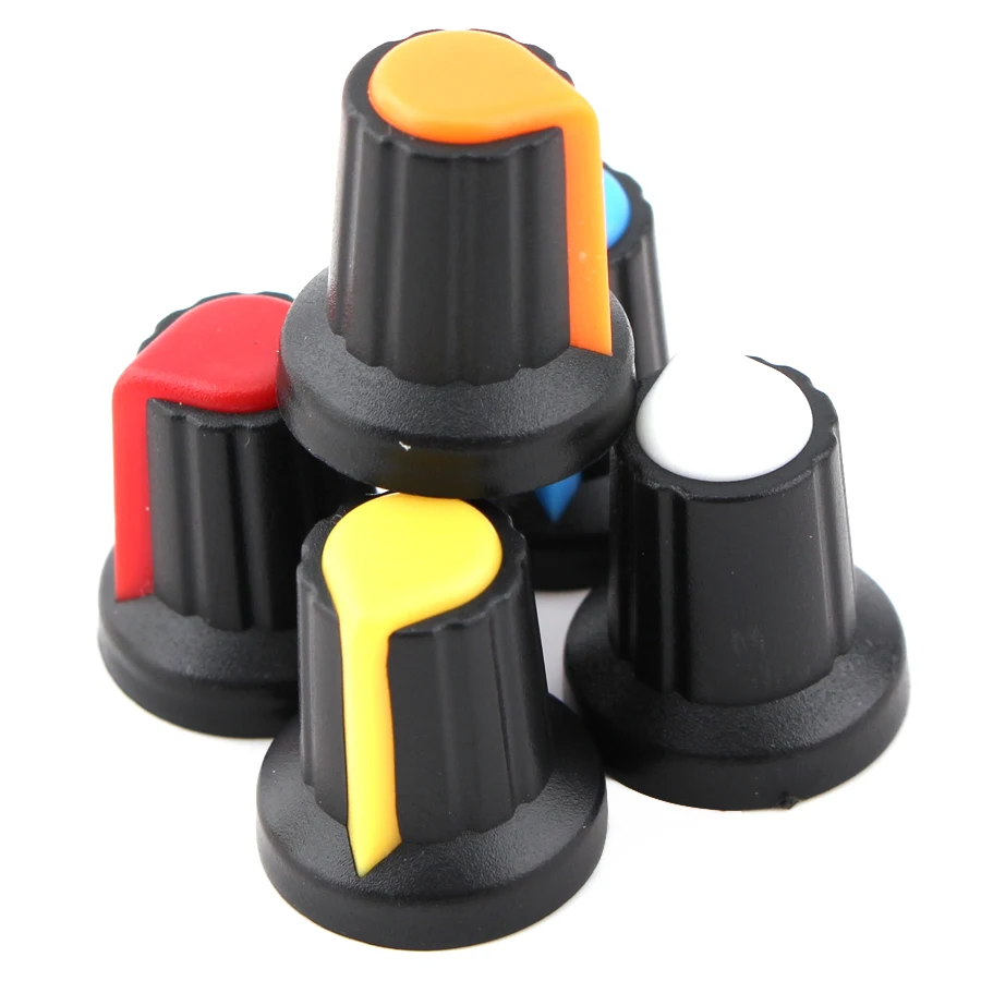 Description Picture 6 of item30PCS/lot WH148 Potentiometer Knob Cap(copper core) 15X17mm 6mm Shaft Hole AG2 Power Adapter switch Caps 5value*6PCS=30PCS