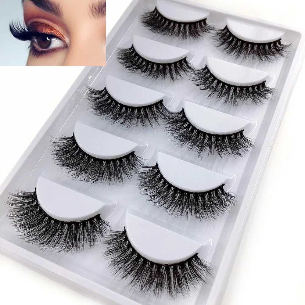 

New 1 box 5 pairs Natural Long Eye Lashes 3D Multi-layer Curling Cross False Eyelashes Daily Dating Makeup Tools Fake Eyelashes