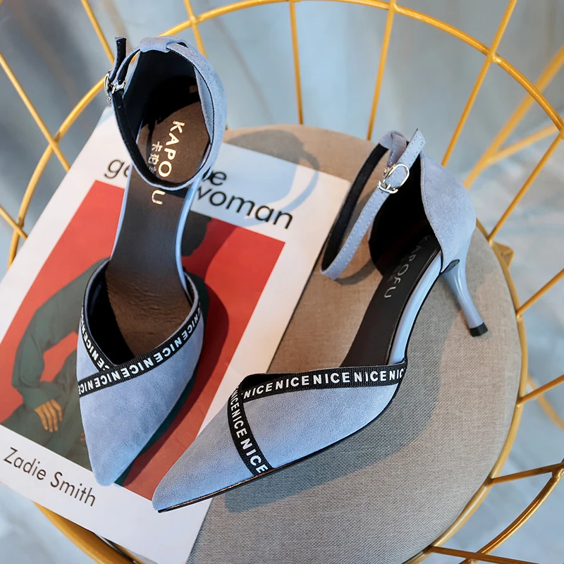 

2019 Spring High Heels Women Pumps Mature Female Office Lady Shoes Pointed Toe Shallow Single Career Shoes Black blue 2 Color