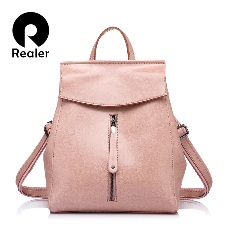 

REALER women backpack high quality leather school backpacks for teenager girls crossbody bag shoulder bags for female