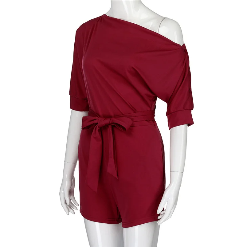2018 Hot Sale Women's Summer Jumpsuit Sexy Off Shoulder Ruffle Short Romper Fashion Casual Party Jumpsuit  Rompers Holiday #J28 (40)