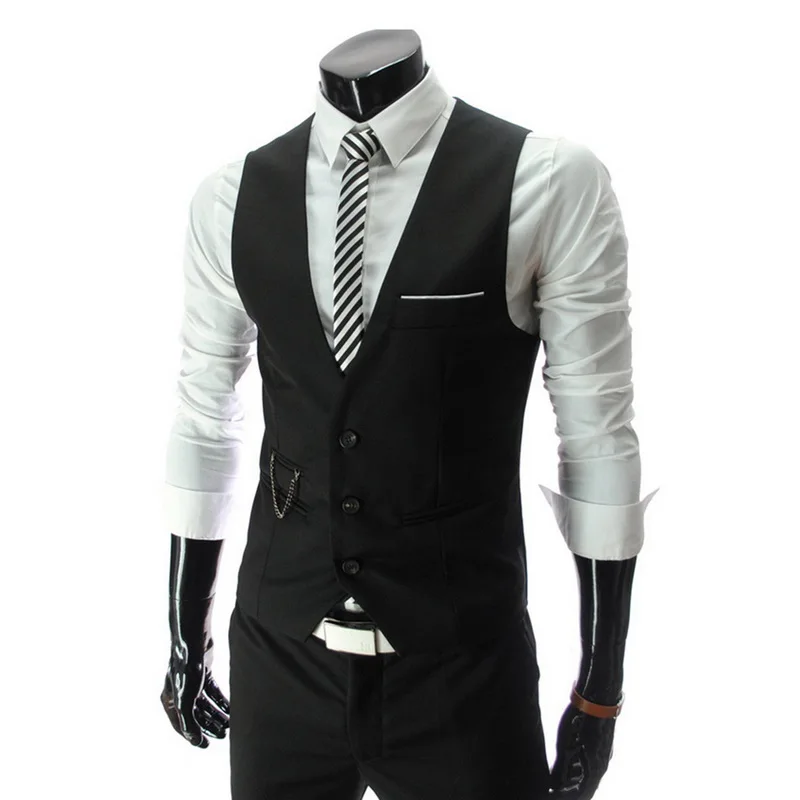 Новая мужская жилетка для мужчин приталенная мужская жилетка, костюм жилет Homme Повседневная Формальная деловая куртка без рукавов