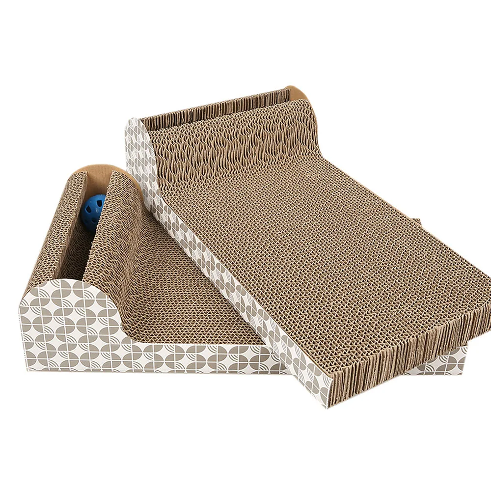 

Environment-Friendly Pet Cat Scratcher Pad Scratching Couch Corrugated Cardboard Bed With Bell Ball Cat Scratch Playing Toy