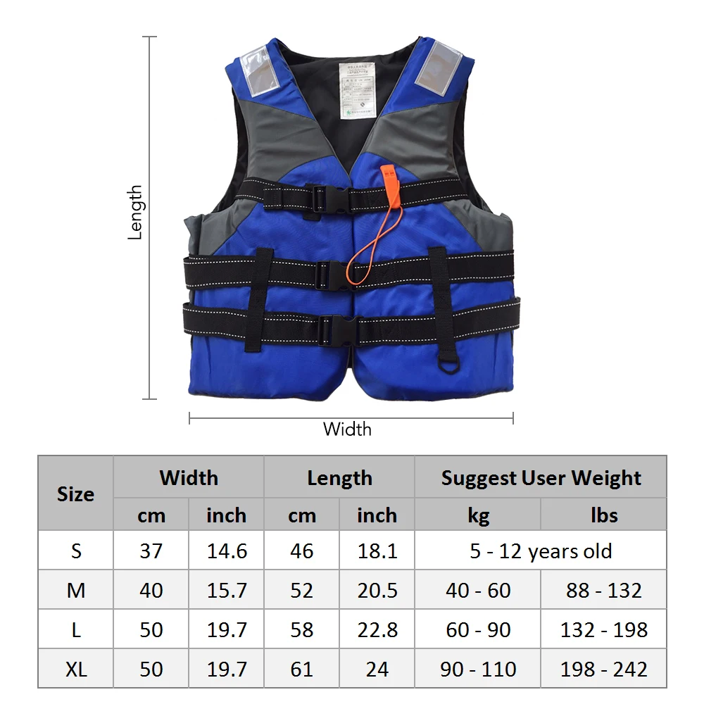 Water Sports Life Jacket Flotation Device Life Vest with High Visibility Reflective Threading Panels Kayaking Fishing Drifting