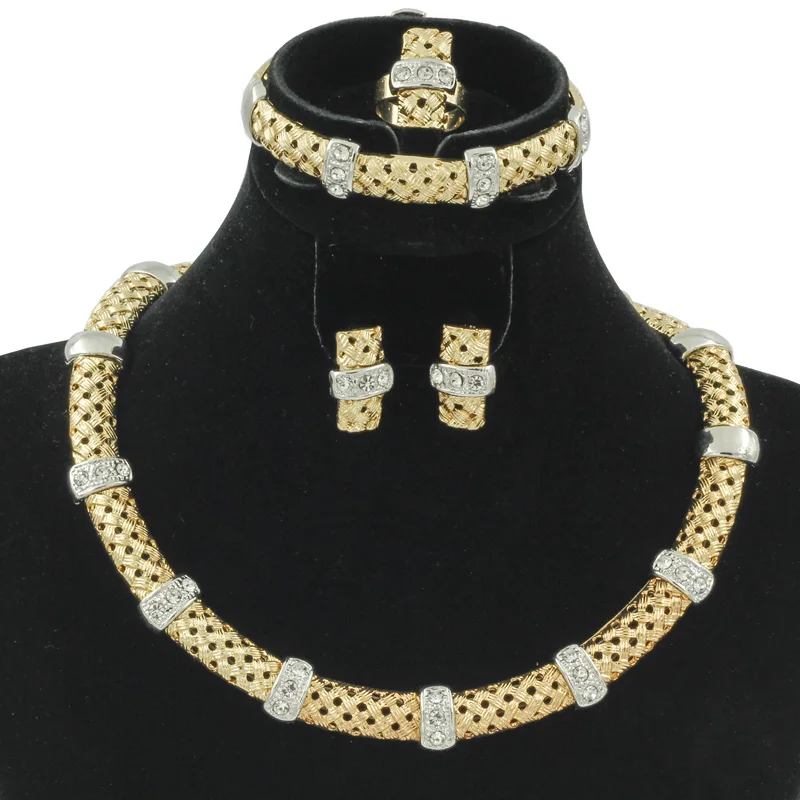 

2019 Sexy Women Gold Silver Jewelry Set Couple Anniversary Necklace Bracelet Earrings Ring Crystal Gold Jewelry Accessories