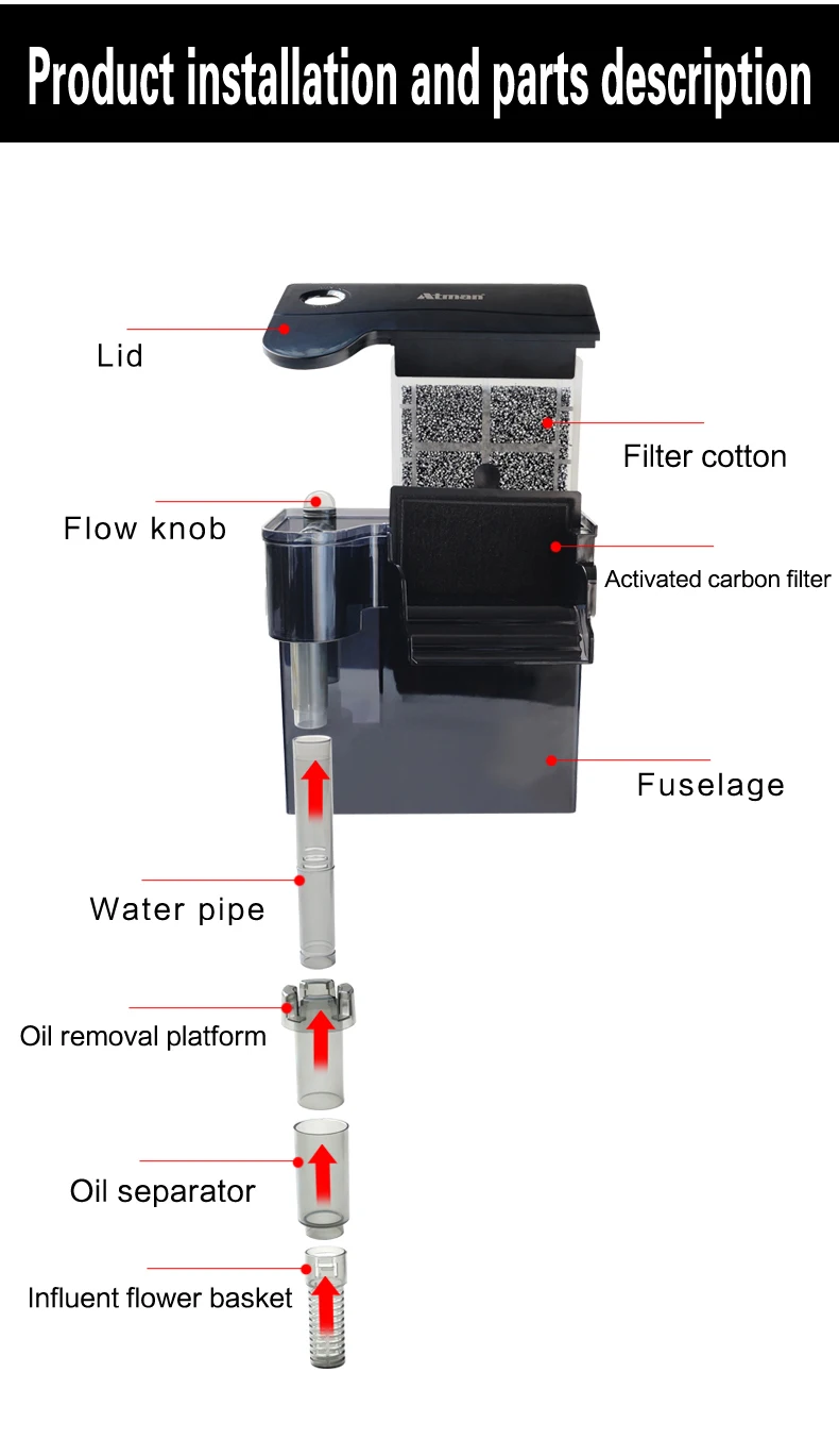 ATMAN Серии HK, подвесной фильтр для водопада, мембранный фильтр для удаления масла, аквариумный плавающий фильтр