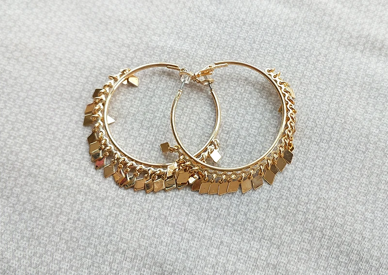 4,6 см модные серьги-кольца с разноцветными ромбовидными кисточками для женщин в стиле хип-хоп, золотые серьги из сплава с большими круглыми кольцами, популярные ювелирные изделия