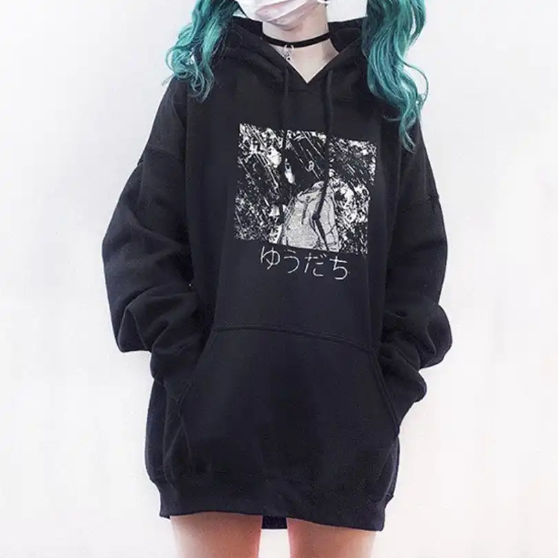 Sudaderas con capucha Harajuku para mujer, Chica de Anime con estampado de  dibujos animados, suéter gótico Punk de gran tamaño de terciopelo con  capucha, ropa de calle, Sudadera con capucha|Sudaderas con capucha