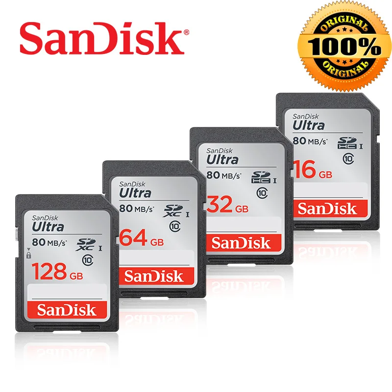 SanDisk Ultra 16 ГБ 32 ГБ 64 ГБ Class 10 SD SDHC SDXC в SD карты 128 ГБ 80 МБ/с. для Камера Поддержка официальный проверки