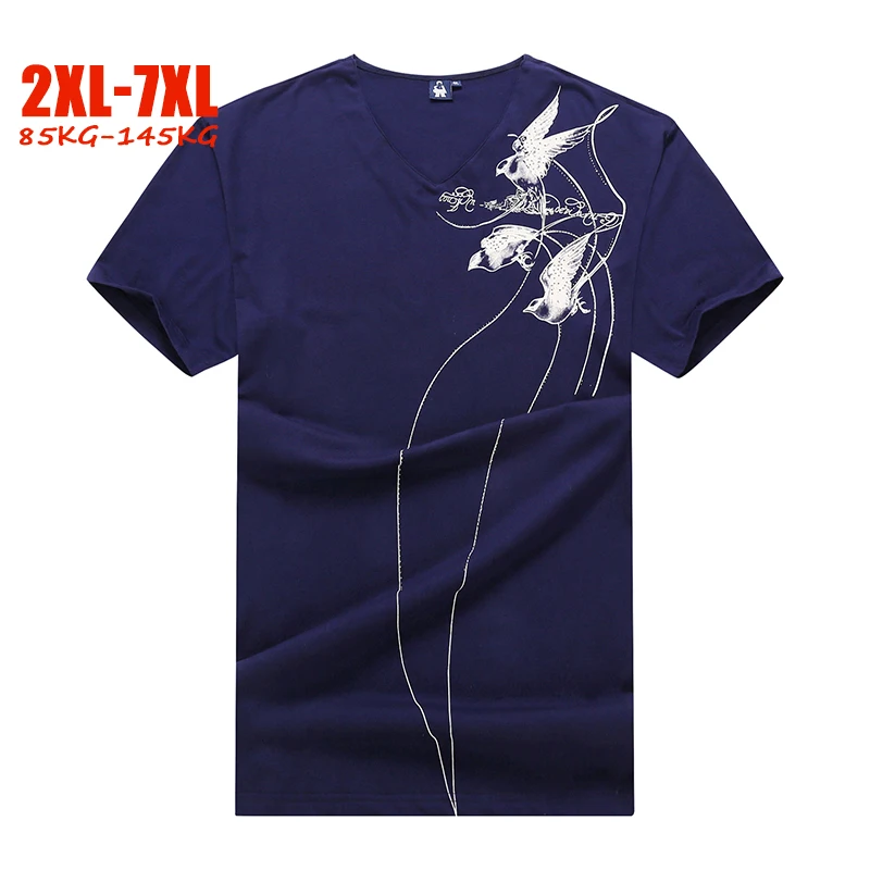 Лето 4XL 5XL 6XL 7XL Футболка мужская брендовая мода футболка большого размера homme V Шея с коротким рукавом большой размер футболка для 85-145 кг