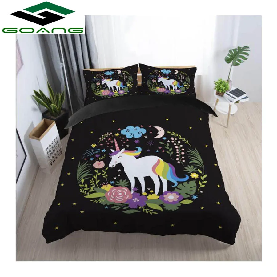 

GOANG black bedding set 3d bed sheet duvet cover pillow 3pcs Rose moon unicorn bedding set luxury home textiles decoration
