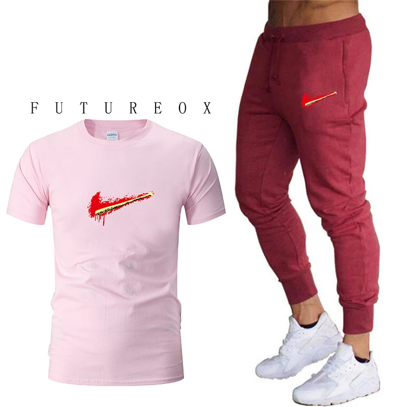

2019 new men's genuine sportswear short-sleeved T-shirt + pants running jogging casual sports suit fitness sportswear