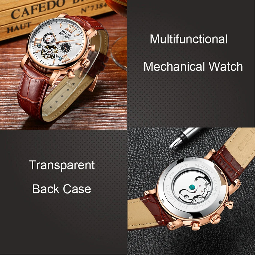 KINYUED 2019 новые механические часы с скелетом Tourbillon автоматические мужские
