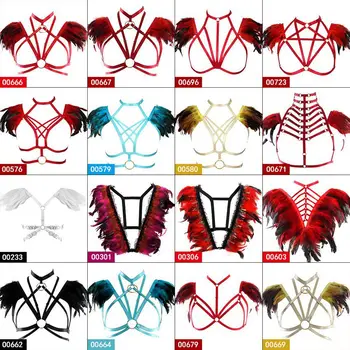 

Pentagram Harness Bra Strappy Cage Wings Feather Crop Top Metal Chain Goth Steampunk Lingerie Plus Size Waist Belt Art Rave Wear