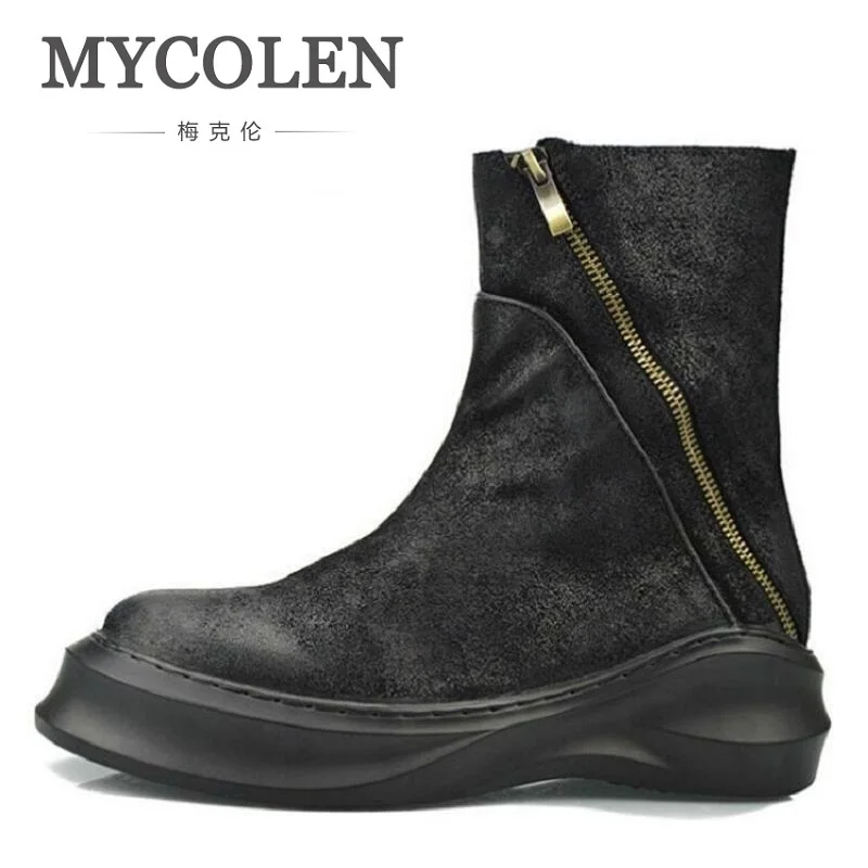 

MYCOLEN Men Boots Brand Leather Ankle Boots Casuals Top Quality Thick Bottom Boots Russian Style Winter Men Shoes bottes moto