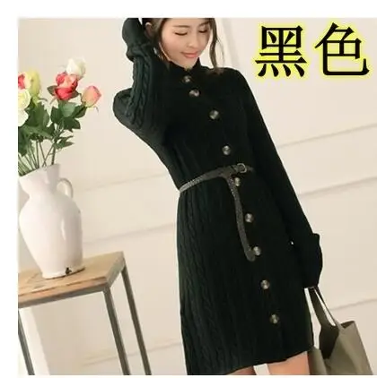 OHCLOTHING южнокорейское женское новое зимнее пальто твист длинный кардиган вязаный свитер платья утолщенные зимой - Цвет: Черный
