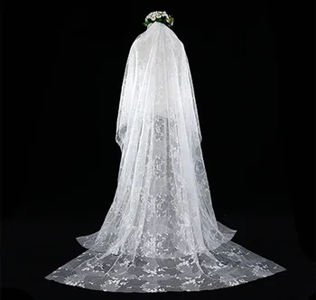 

3 Meter White Ivory Cathedral Wedding Veils Long Lace Edge Wedding Accessories Bride Veu Wedding Veil