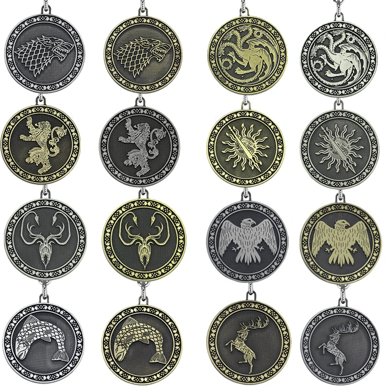 Игра престолов House Stark Baratheon Lannister Targaryen Arryn Tully Martell Tyrell Greyjoy брелок для ключей со значком