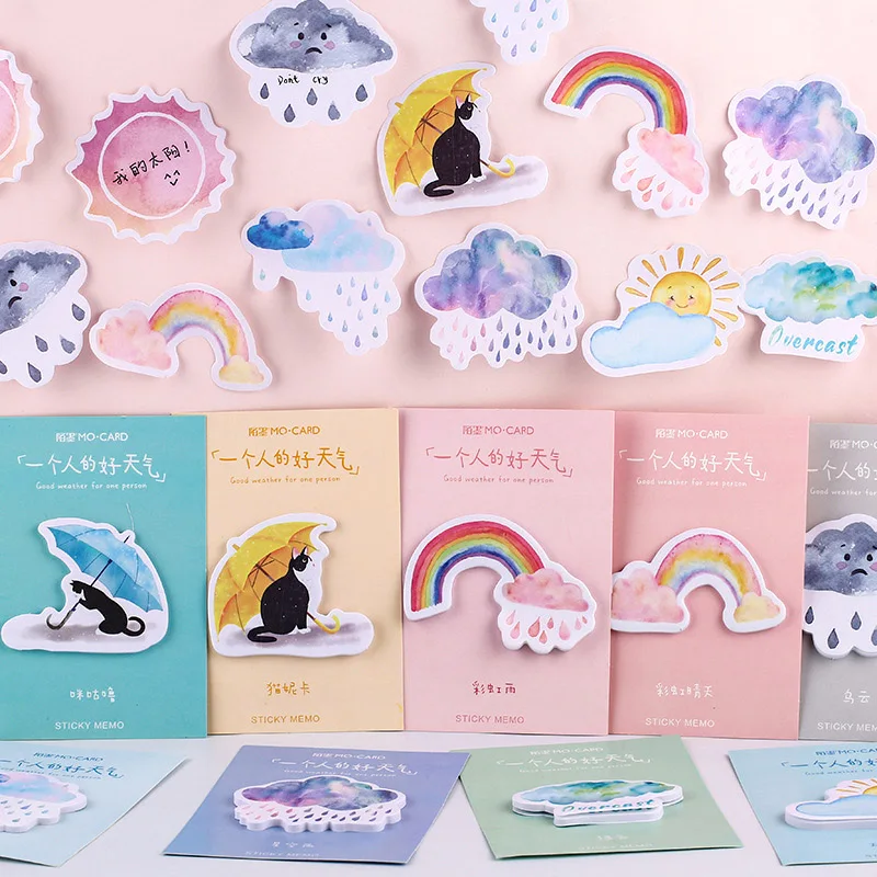 30 листов/Набор Kawaii липкие блокноты милый Кот Радуга для детей Подарки девочек
