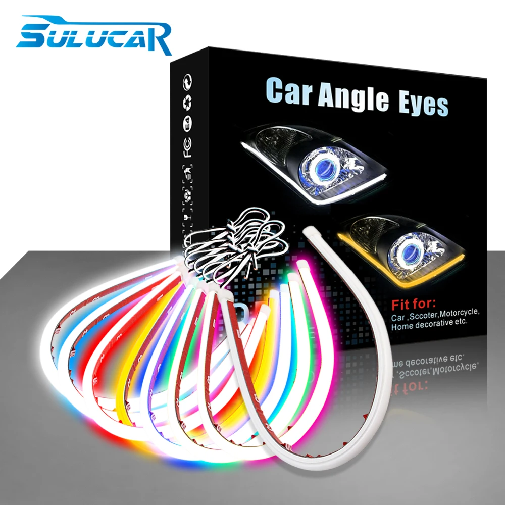 

SULUCAR 2PCS DRL LED 30 60cm Flexible Daytime Running Light Soft Tube Guide Car LED Strip White Red Turn signal Yellow