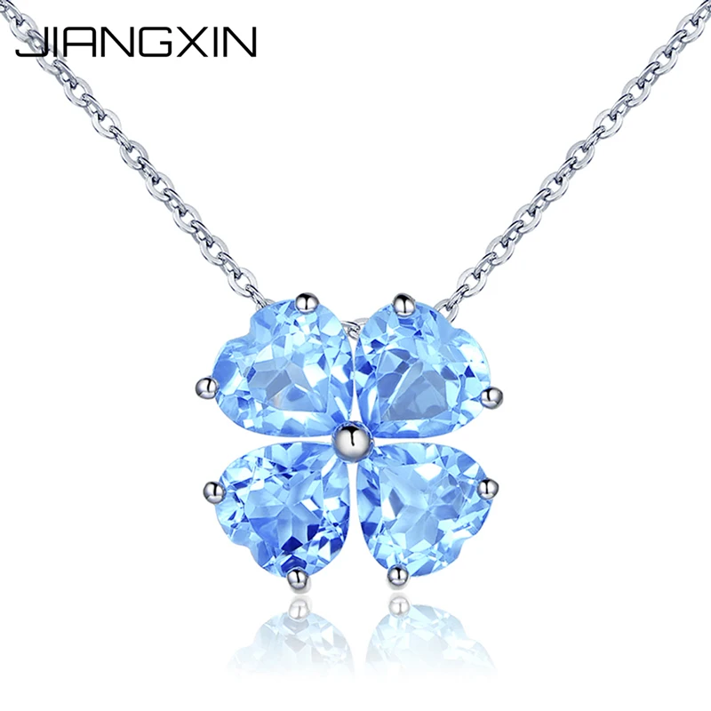 

Lucky Four Leaf Clover Natural Aquamarine Pendant Necklace 925 Sterling Silver Blue Fine Jewelry for Women Birthstone