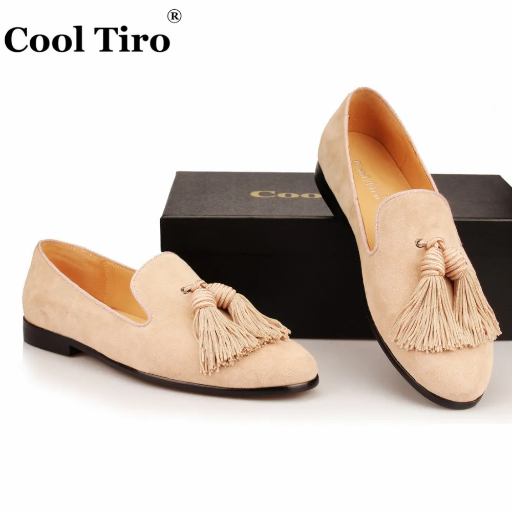 Tassel Men Loafers Beige Suede SLIPPERS (6)