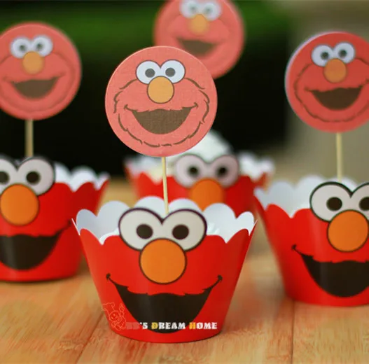 

2016 24pcs New Sesame Street cupcake wrappers&toppers decoration kids baby birthday party supplies AW-0017
