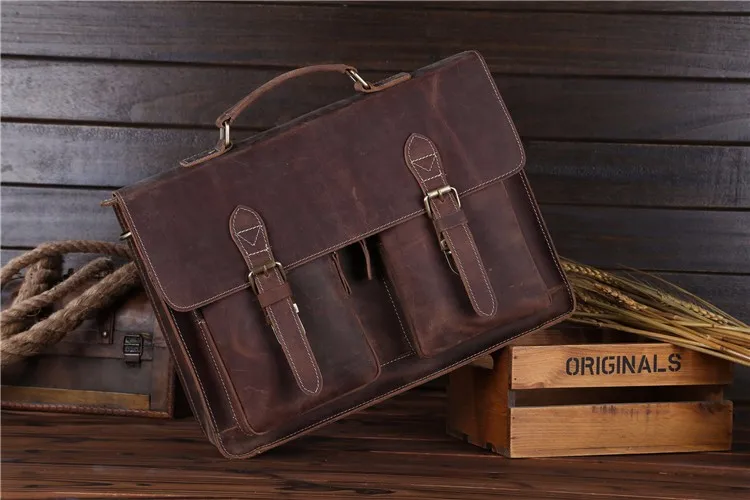 Высококачественный Мужской винтажный кожаный портфель Crazy Horse, сумка через плечо, сумка для ноутбука, чехол, Офисная сумка 1061