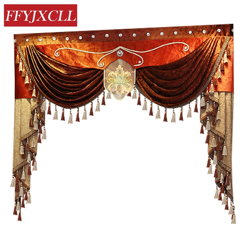 Роскошные европейские шторы Pelmet Valance на окна для гостиной кружевные с бусинами
