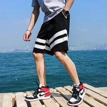 Для мужчин шорты полосатый хлопок Повседневное шнурок длиной до колена Короткие штаны плюс Размеры карманы дышащий тренировка бега трусцой шорты мужские