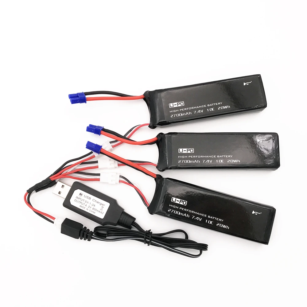 Hubsan H501S Аккумулятор 7,4 V 2700mAh 10C для H501S H501C X4 RC Квадрокоптер батарея с 1 в 3 кабелем и USB зарядным устройством набор