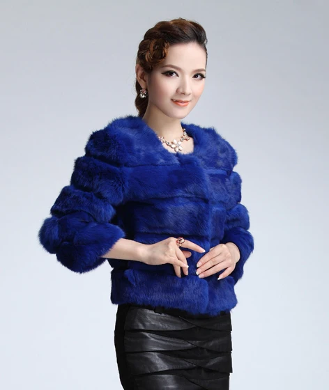Настоящее пальто из натурального кроличьего меха, женская зимняя меховая куртка, зимние меховые жилеты, опт/Розница/OEM F101 - Цвет: blue