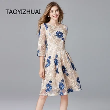 TAOYIZHUAI Новое поступление осеннее милое стильное бежевое платье для девочек размера плюс L модное женское кружевное платье с цветочной вышивкой 14228