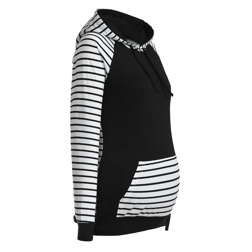 Maternity Sweatshirt Women's Pregnancy Stripe Pockets Tops Hooded Tops Sweatshirts Ropa Lactancia Invierno Nursing Hoodie