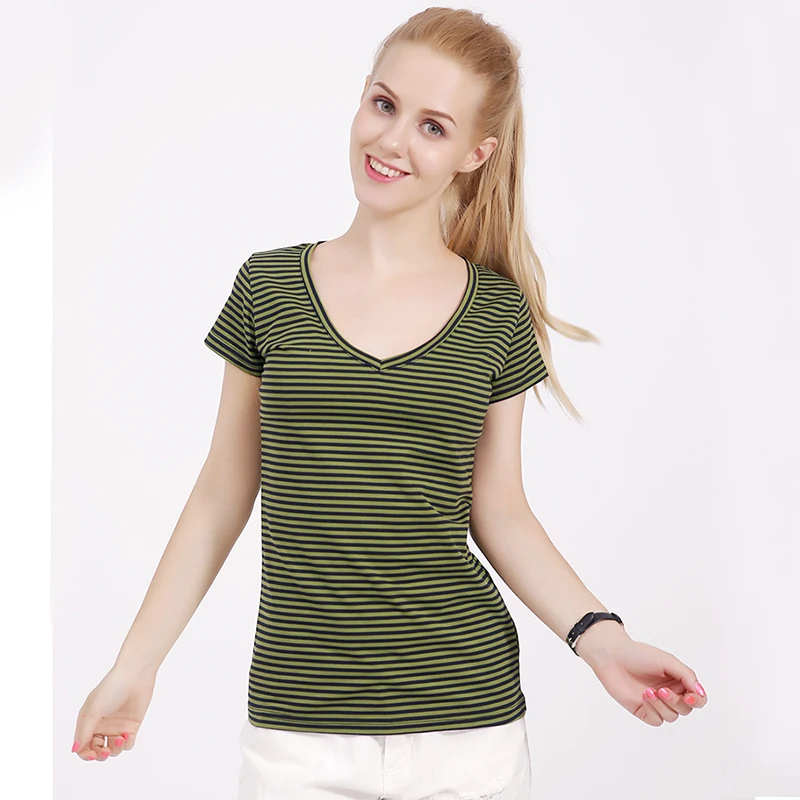 Fashion 100 Feel Well Cotton Tees Women Summer V Neck T Shirt Female Short Sleeve Tops
