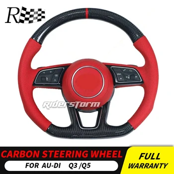 

A5 S5 Q5 Q3 style Red leather carbon fiber Modified Car Wheel Steering rudder without Shift paddle for au-di A5 S5 12-16