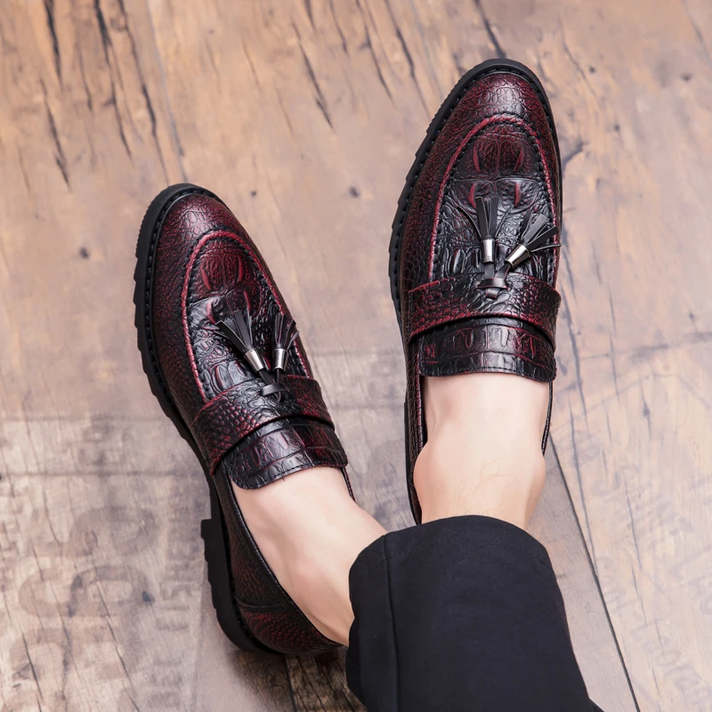 cool unique snake skin men leather shoes fashion moccasins italian designer business male footwear brogue oxford shoes for men  (41)