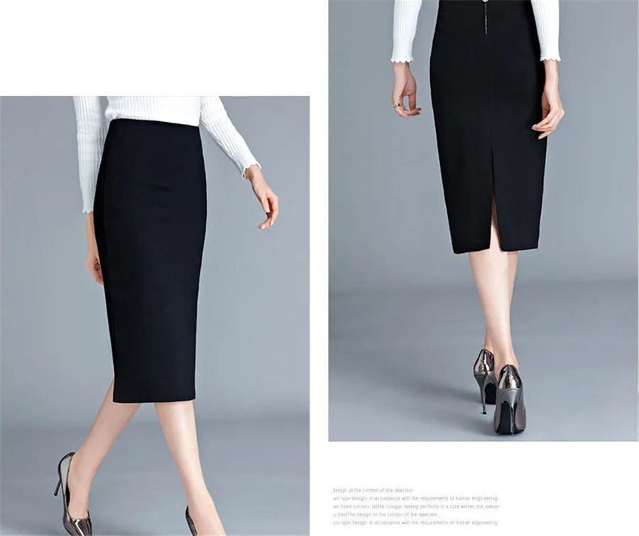 Pencil Skirt Female Bodycon Skirts Womens autumn Mid-Calf length Split Ladies Office skirt solid color skirts womens S-4XL