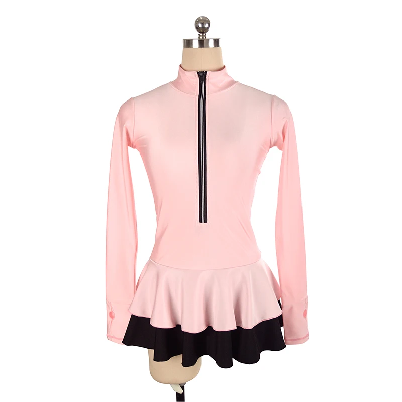 Women's Figure Skating Training Competition Top With Short Skirt Adult Rhythmic Gymnastics Long Sleeve Half Zip Thin Fabric