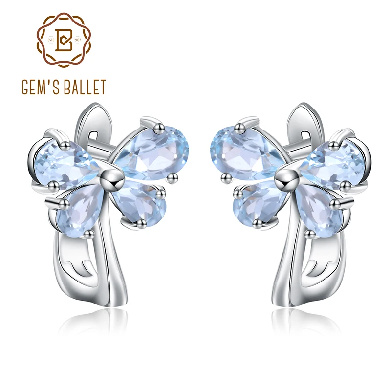 GEM'S BALLET 925 пробы, серебряные серьги-гвоздики с бабочкой, 3.15Ct, натуральный голубой топаз, серьги с драгоценным камнем для женщин, хорошее ювелирное изделие