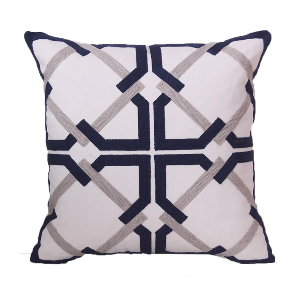 Essie Home Embroidery Blue Geometric Pattern Modern Pattern Cushion