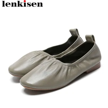 

Lenkisen full grain leather square toe low heels slip on high quality handmade young girls fairy new fashion comfort flats L34