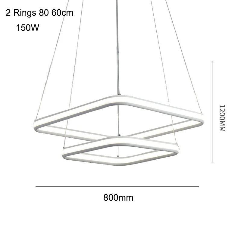 NEO gleam высоком квадратном Яркость двойной Glow современные светодиодные Люстры для столовой Кухня комнаты Алюминий белый висит люстра - Цвет абажура: 2 Rings 80 60cm