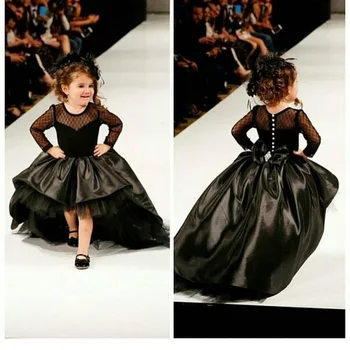 

Black Long Sleeve Wedding Party Flower Girl Dress Trailing Pageant Dresses for Girls