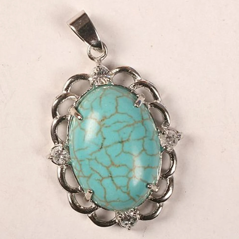 

Fashion green turkey calaite stone 30x50mm turquoises oval Pendant for women fit diy long chain accessories findings BV183