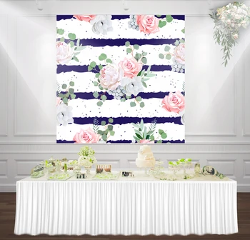 

HUAYI white and blue striped flower photography backdrop background kids birthday party Dessert table Decor Photo Prop lw-1121