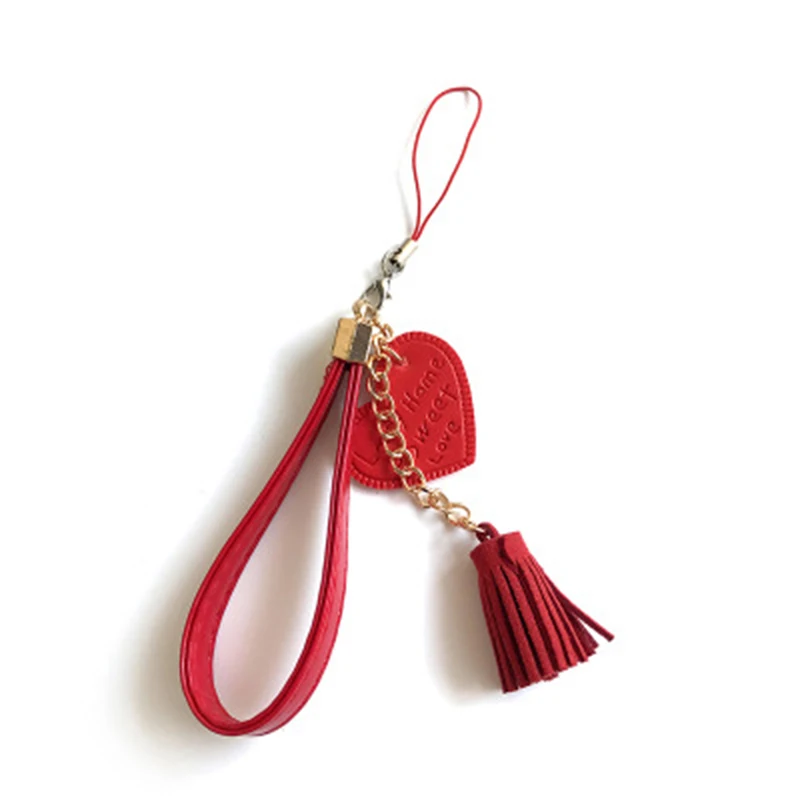

DoreenBeads Faux Leather Keychain & Keyring Heart Red Black Pink Tassel Beautiful Accessories Charms 14.5cm(5 6/8") long, 2 PCs