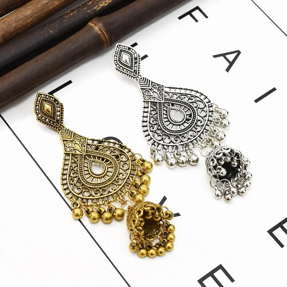 Индийские серьги Jhumka для женщин этнические цветные колокольчики с бахромой